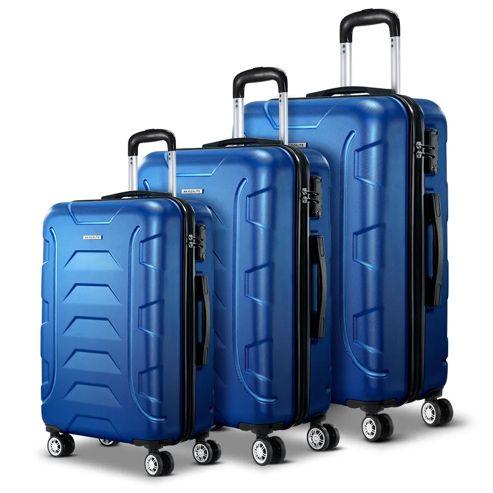 Lightweight 3pc Luggage Trolley Set, TSA Locks, Blue - Wanderlite