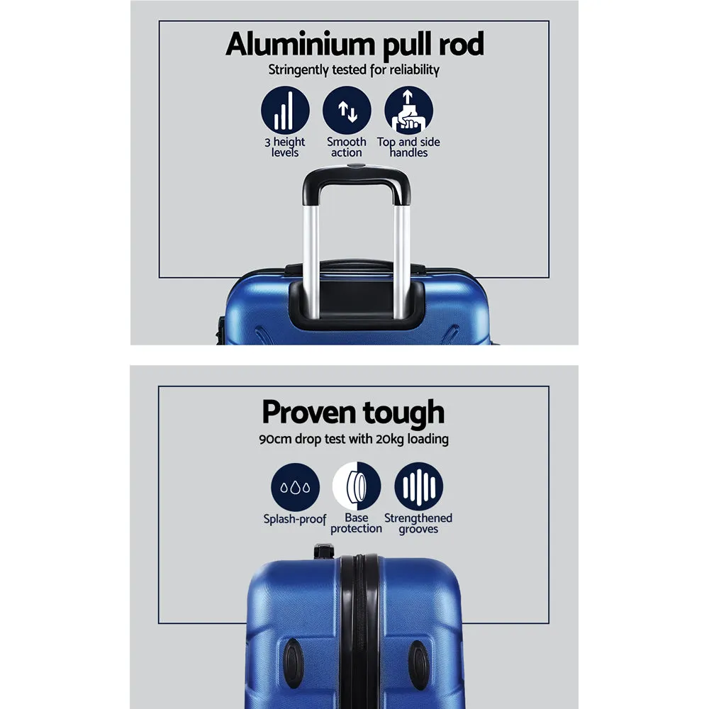 Lightweight 3pc Luggage Trolley Set, TSA Locks, Blue - Wanderlite