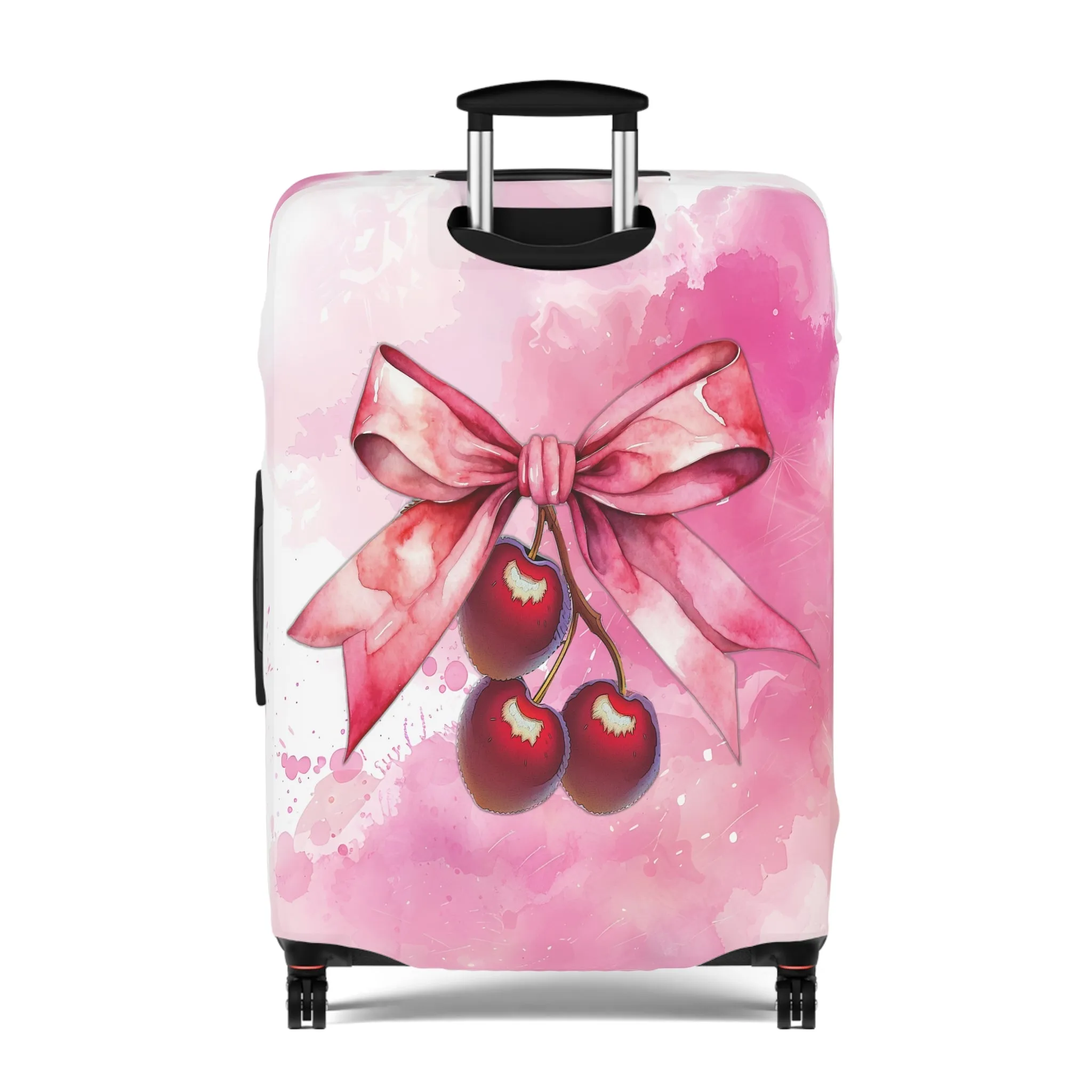 Luggage Cover, Rockabilly, Coquette, Pink Watercolor Cherries and Ribbon, awd-2504