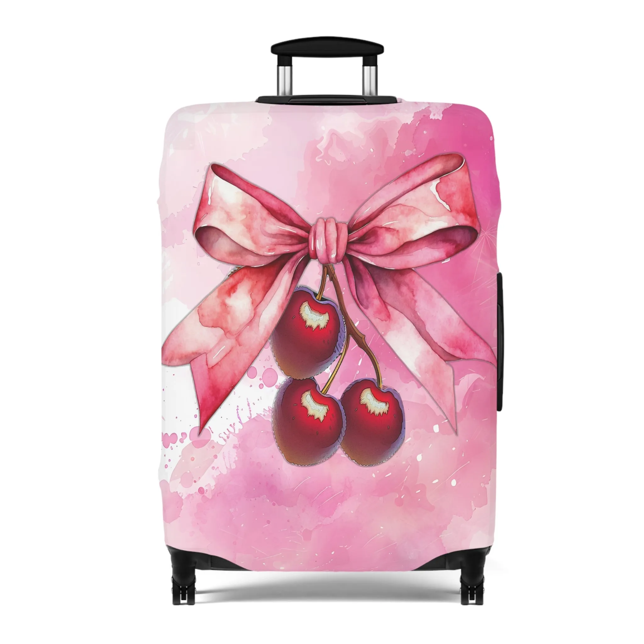 Luggage Cover, Rockabilly, Coquette, Pink Watercolor Cherries and Ribbon, awd-2504