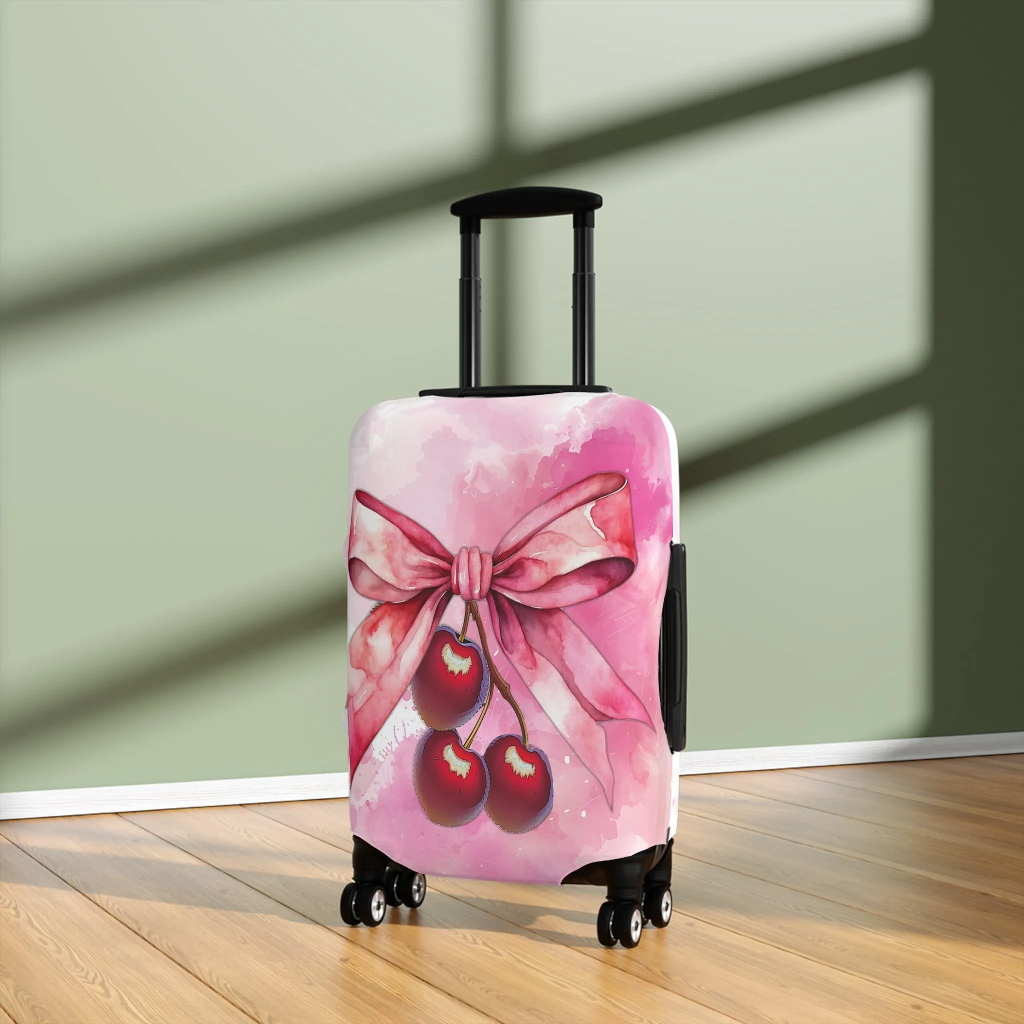 Luggage Cover, Rockabilly, Coquette, Pink Watercolor Cherries and Ribbon, awd-2504