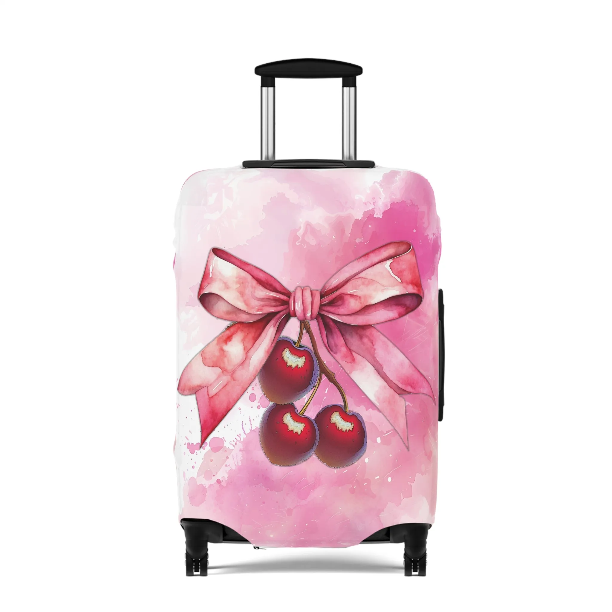 Luggage Cover, Rockabilly, Coquette, Pink Watercolor Cherries and Ribbon, awd-2504