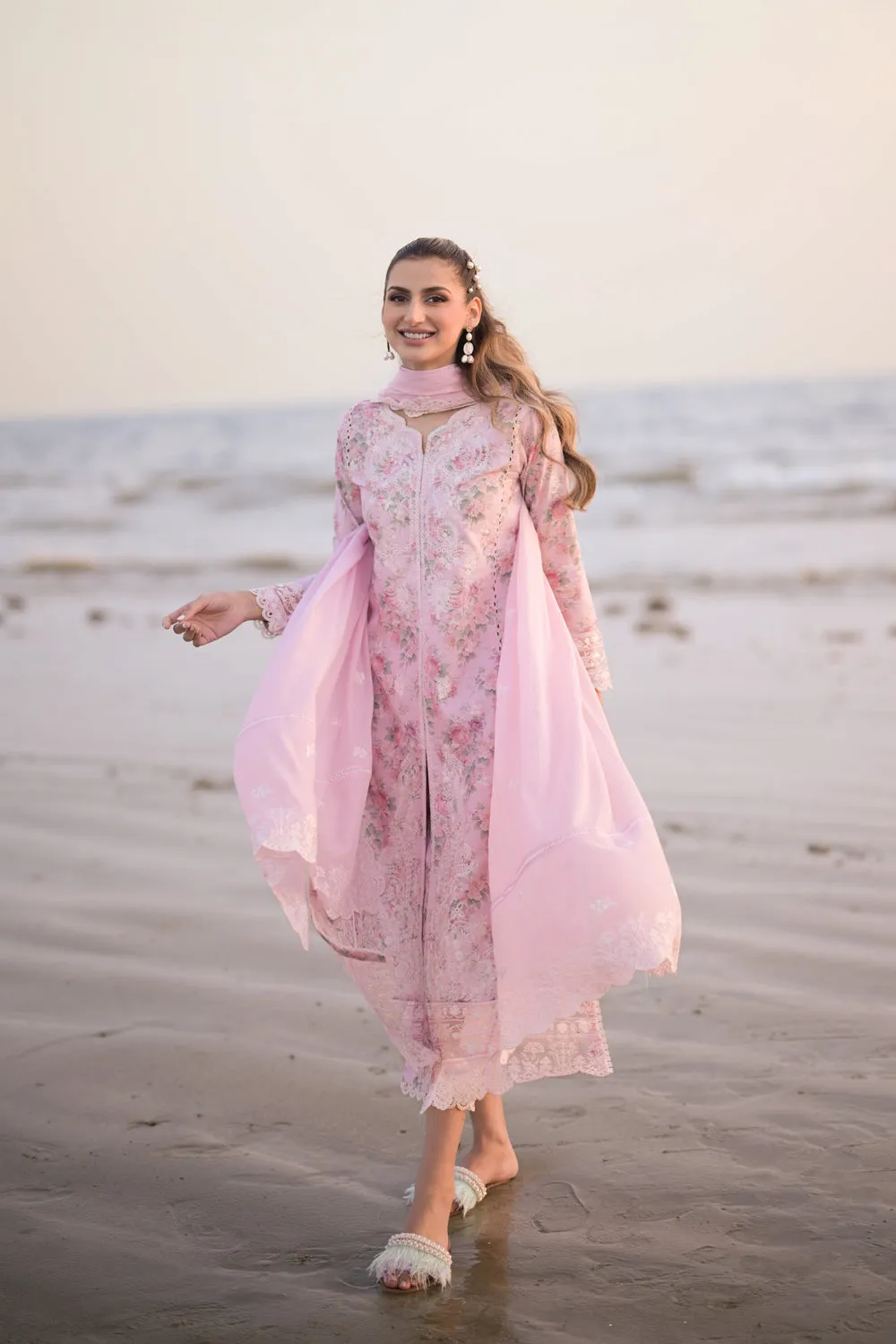 Luxury Lawn Vol 2 '24 - Pastel Floral Pink - Nel-24608