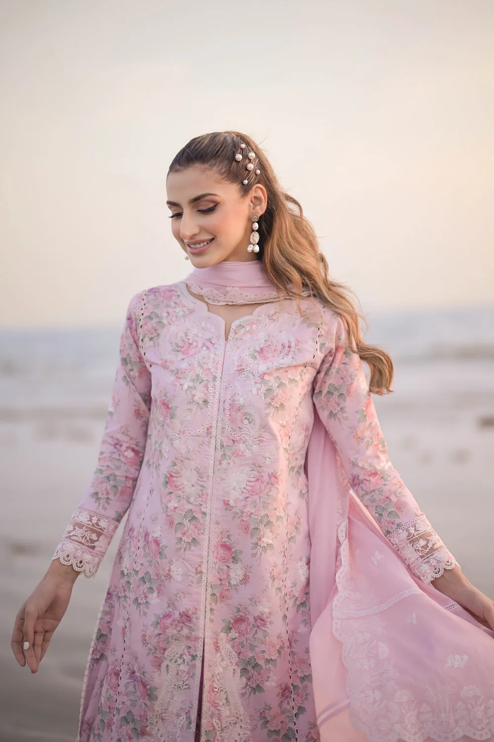 Luxury Lawn Vol 2 '24 - Pastel Floral Pink - Nel-24608