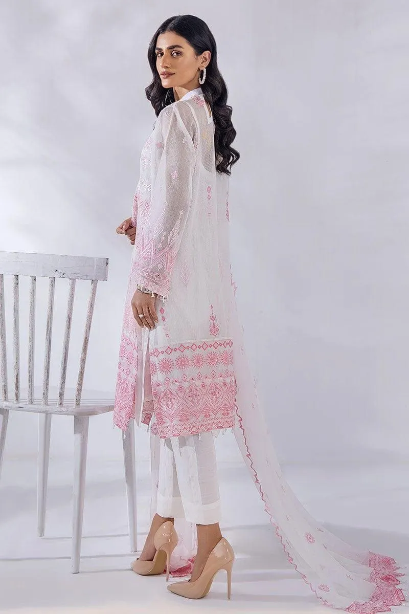 Malook - Arya - Pink & White - Khaddi Net - Embroidered - 3 Piece - Unstitched