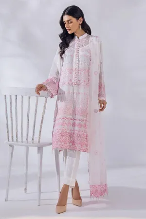 Malook - Arya - Pink & White - Khaddi Net - Embroidered - 3 Piece - Unstitched