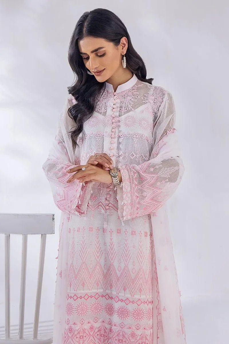 Malook - Arya - Pink & White - Khaddi Net - Embroidered - 3 Piece - Unstitched