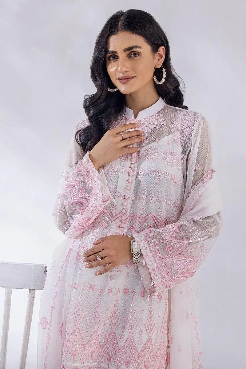 Malook - Arya - Pink & White - Khaddi Net - Embroidered - 3 Piece - Unstitched