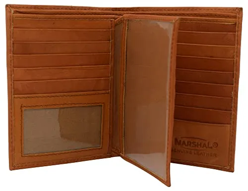 Marshal Bifold Genuine Leather RFID Blocking Wallet For Men Card Slots, 2 Bill Compartments, ID Windows, Money,