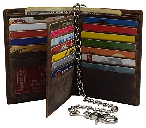 Marshal Bifold Genuine Leather RFID Blocking Wallet For Men Card Slots, 2 Bill Compartments, ID Windows, Money,