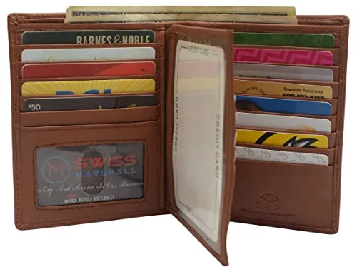 Marshal Bifold Genuine Leather RFID Blocking Wallet For Men Card Slots, 2 Bill Compartments, ID Windows, Money,