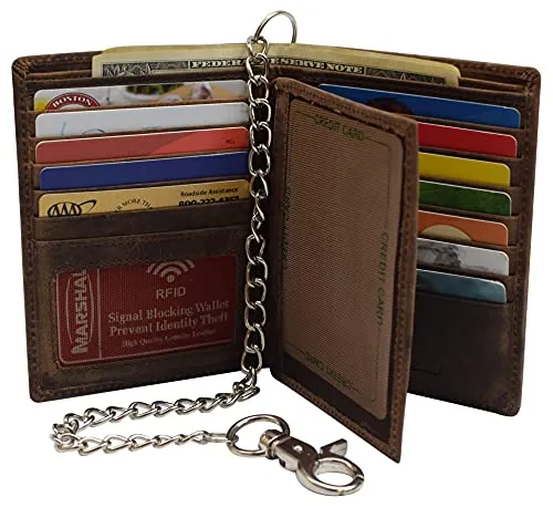 Marshal Bifold Genuine Leather RFID Blocking Wallet For Men Card Slots, 2 Bill Compartments, ID Windows, Money,