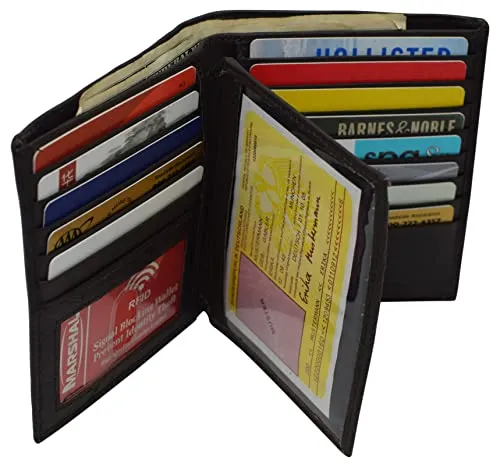 Marshal Bifold Genuine Leather RFID Blocking Wallet For Men Card Slots, 2 Bill Compartments, ID Windows, Money,