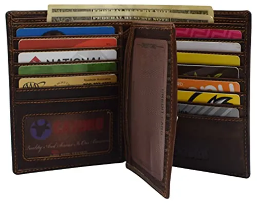 Marshal Bifold Genuine Leather RFID Blocking Wallet For Men Card Slots, 2 Bill Compartments, ID Windows, Money,