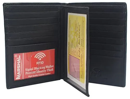 Marshal Bifold Genuine Leather RFID Blocking Wallet For Men Card Slots, 2 Bill Compartments, ID Windows, Money,