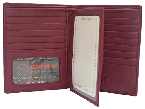 Marshal Bifold Genuine Leather RFID Blocking Wallet For Men Card Slots, 2 Bill Compartments, ID Windows, Money,