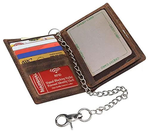 Marshal Bifold Genuine Leather RFID Blocking Wallet For Men Card Slots, 2 Bill Compartments, ID Windows, Money,