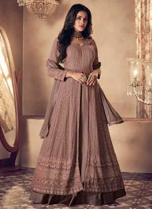 Mauve Traditional Sequence Embroidered Wedding Anarkali Lehenga