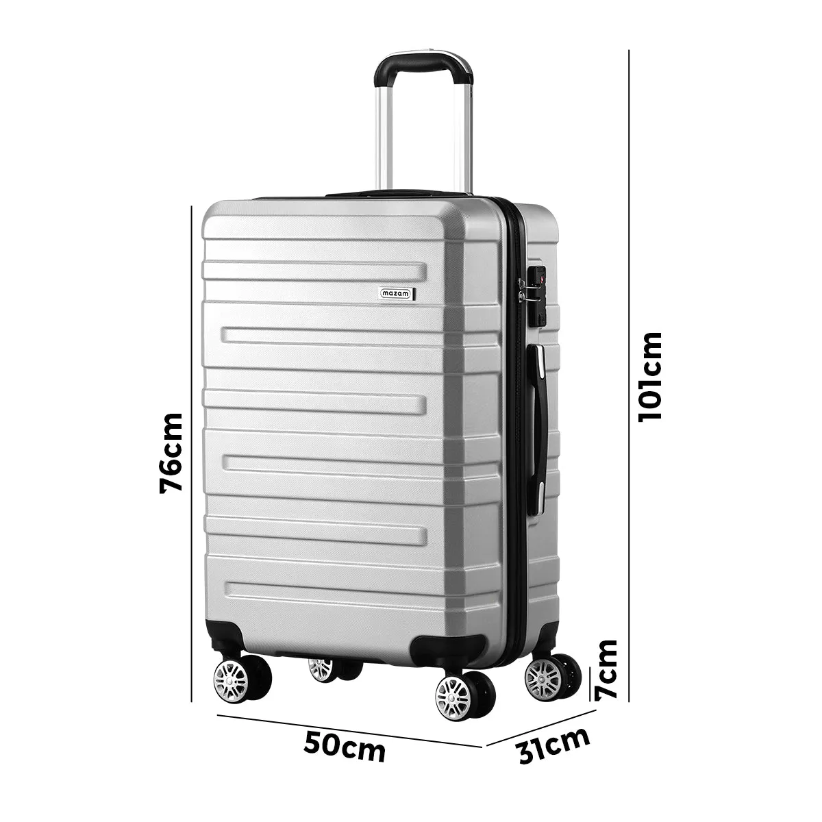 Mazam 28" Luggage Suitcase Trolley Set Travel TSA Lock Storage Hard Case Silver