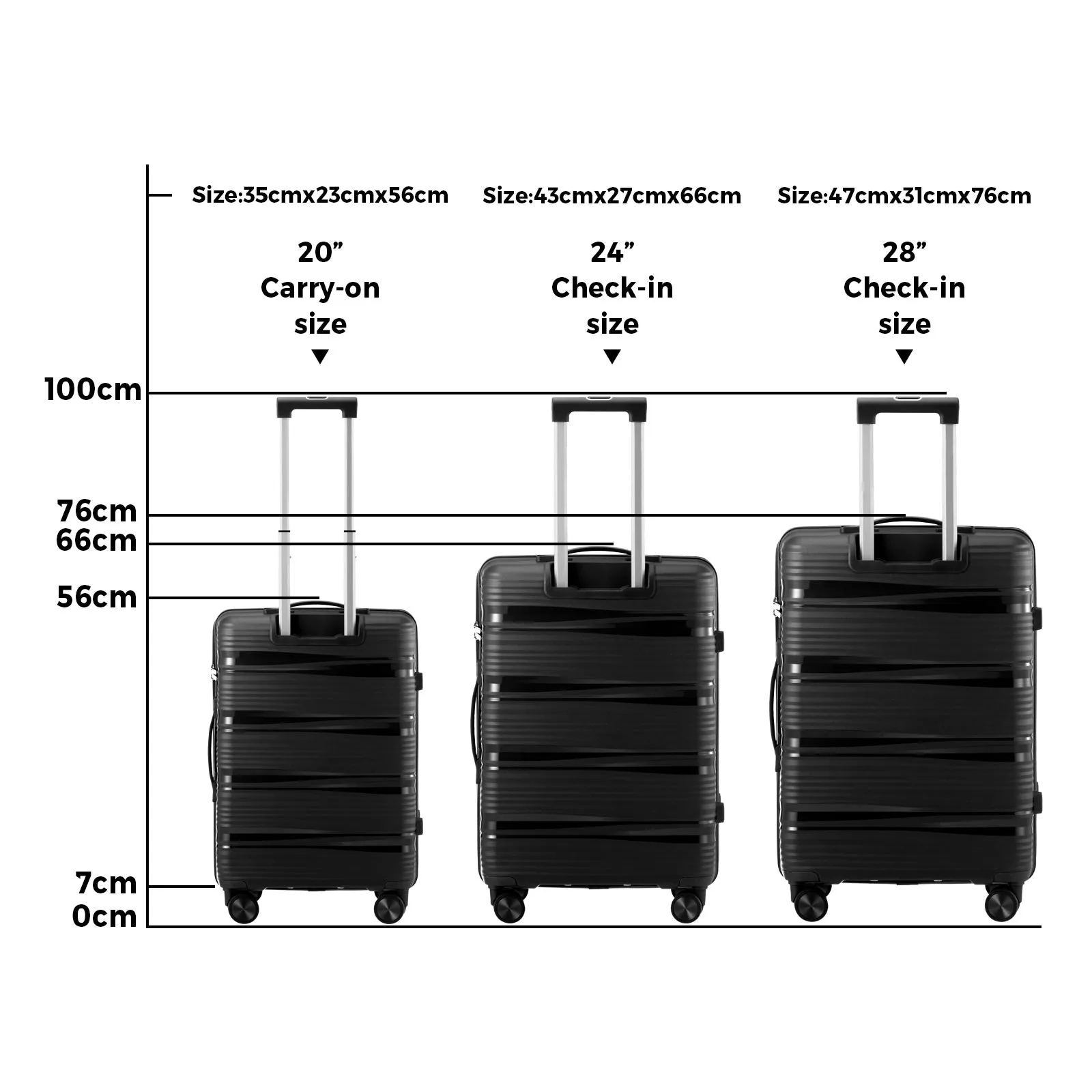 Mazam 3PCS Luggage Suitcase Trolley Set Travel PP Case TSA Lock Storage Black