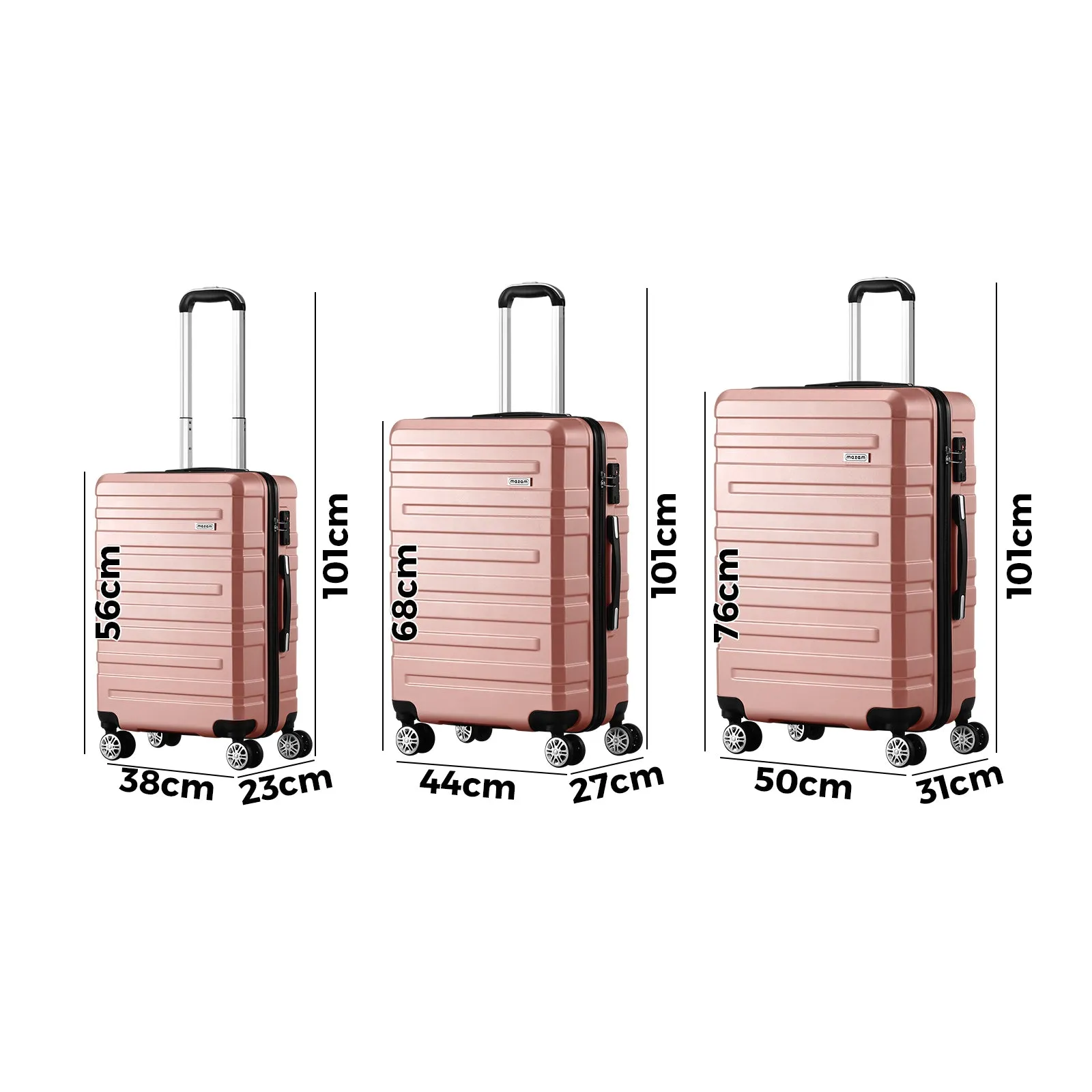 Mazam 3PCS Luggage Suitcase Trolley Set Travel TSA Lock Storage Hard Case Pink