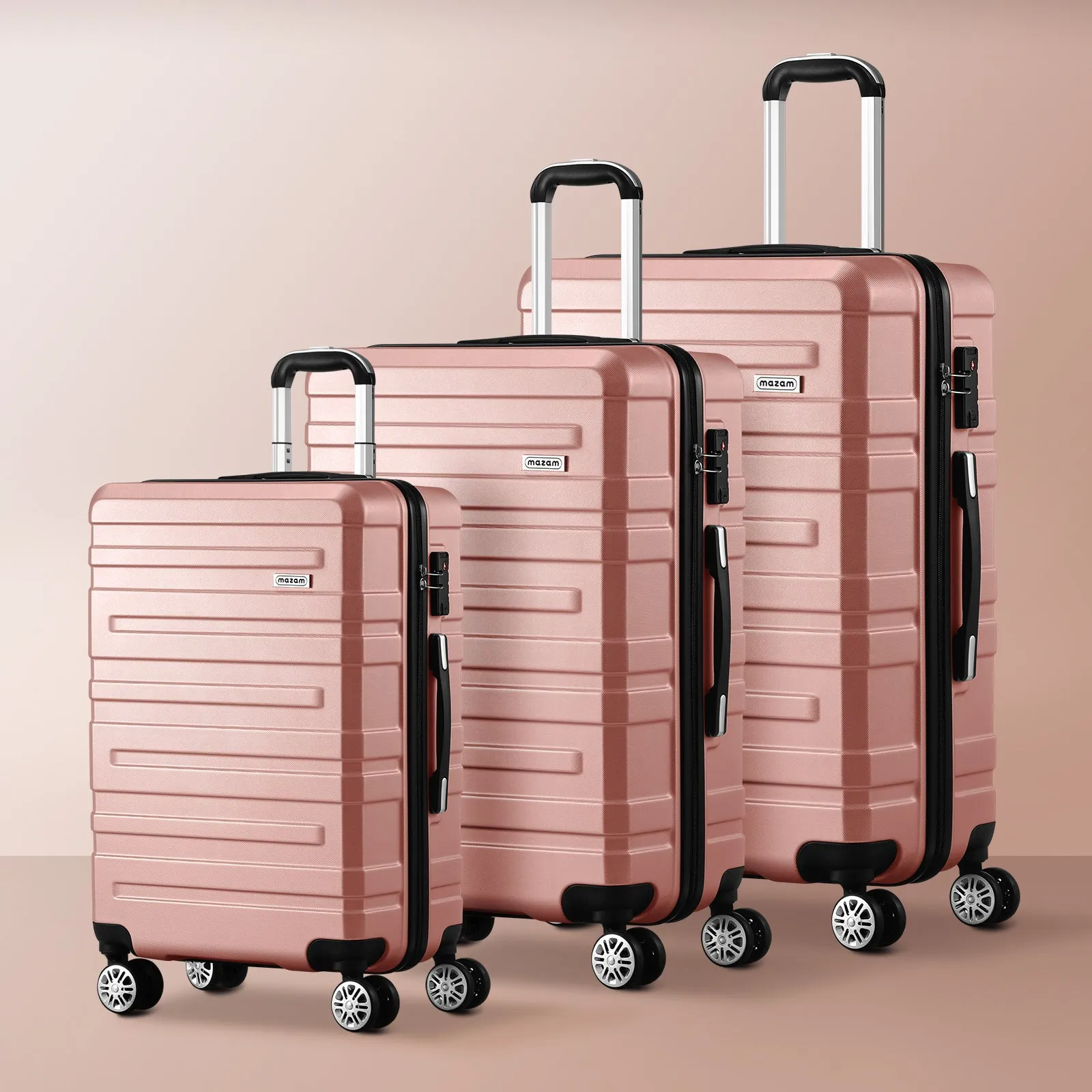 Mazam 3PCS Luggage Suitcase Trolley Set Travel TSA Lock Storage Hard Case Pink