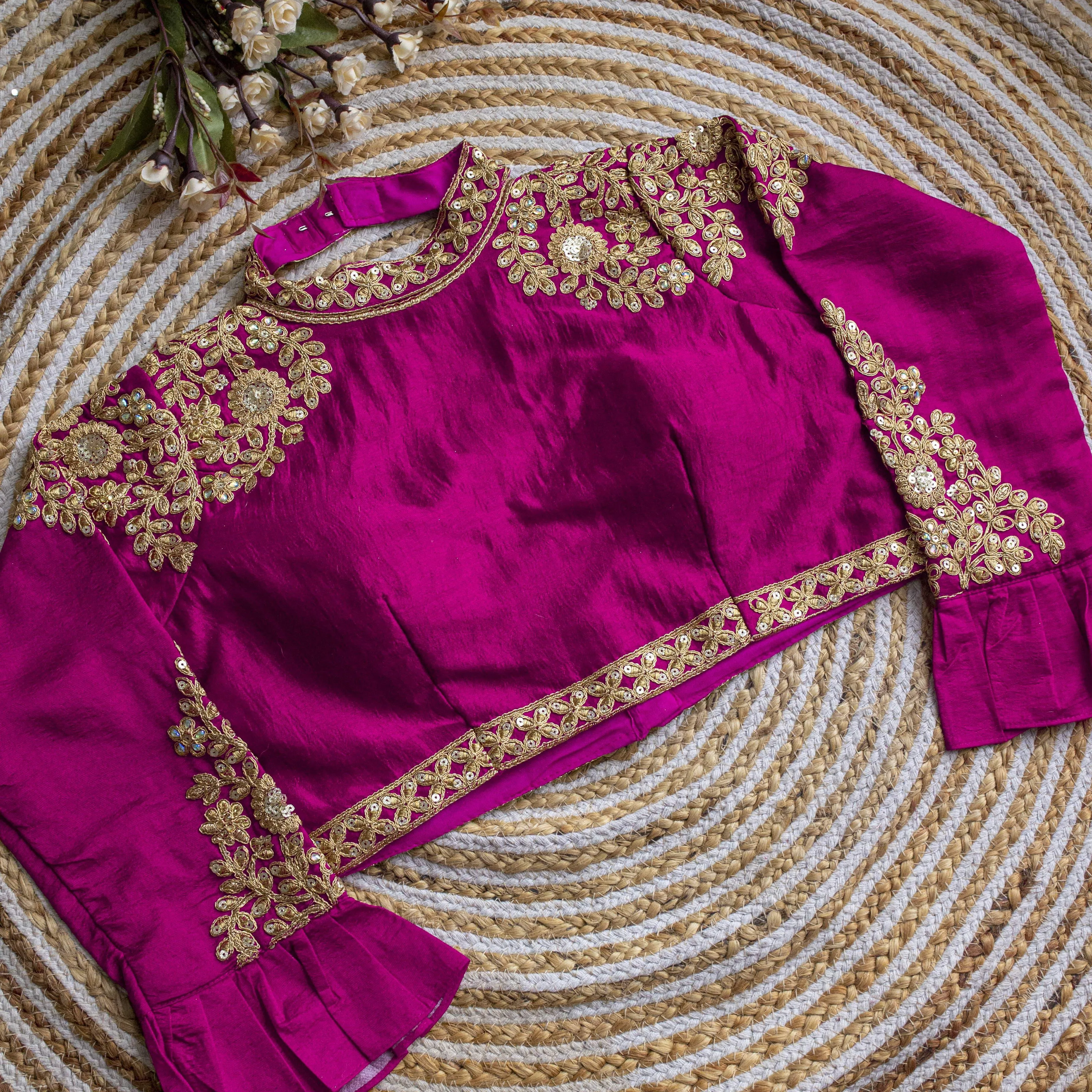 Meganta Golden Sequence Embroidered Blouse in glossy silk