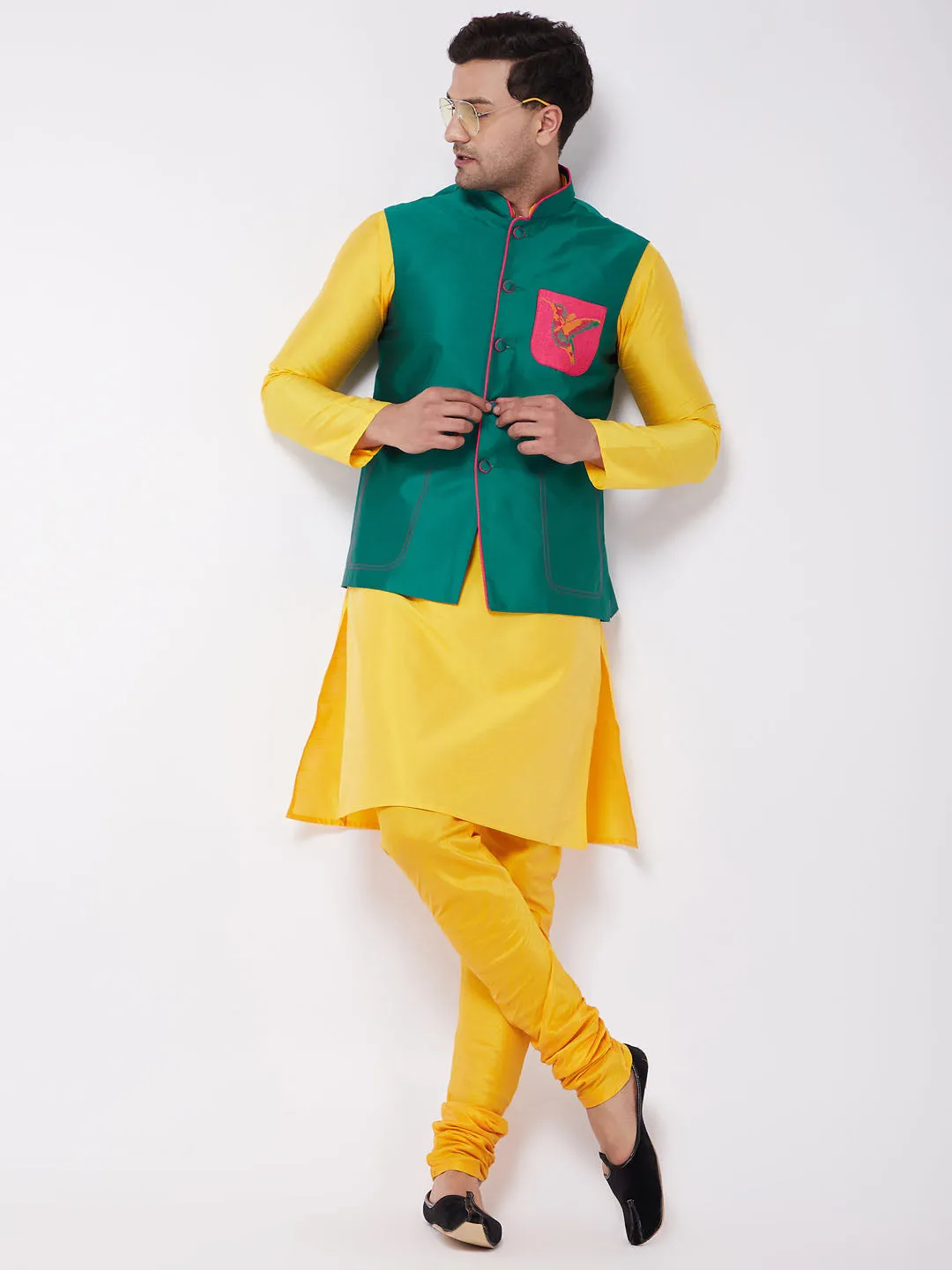 Men's Green Nehru Jacket - Vastramay