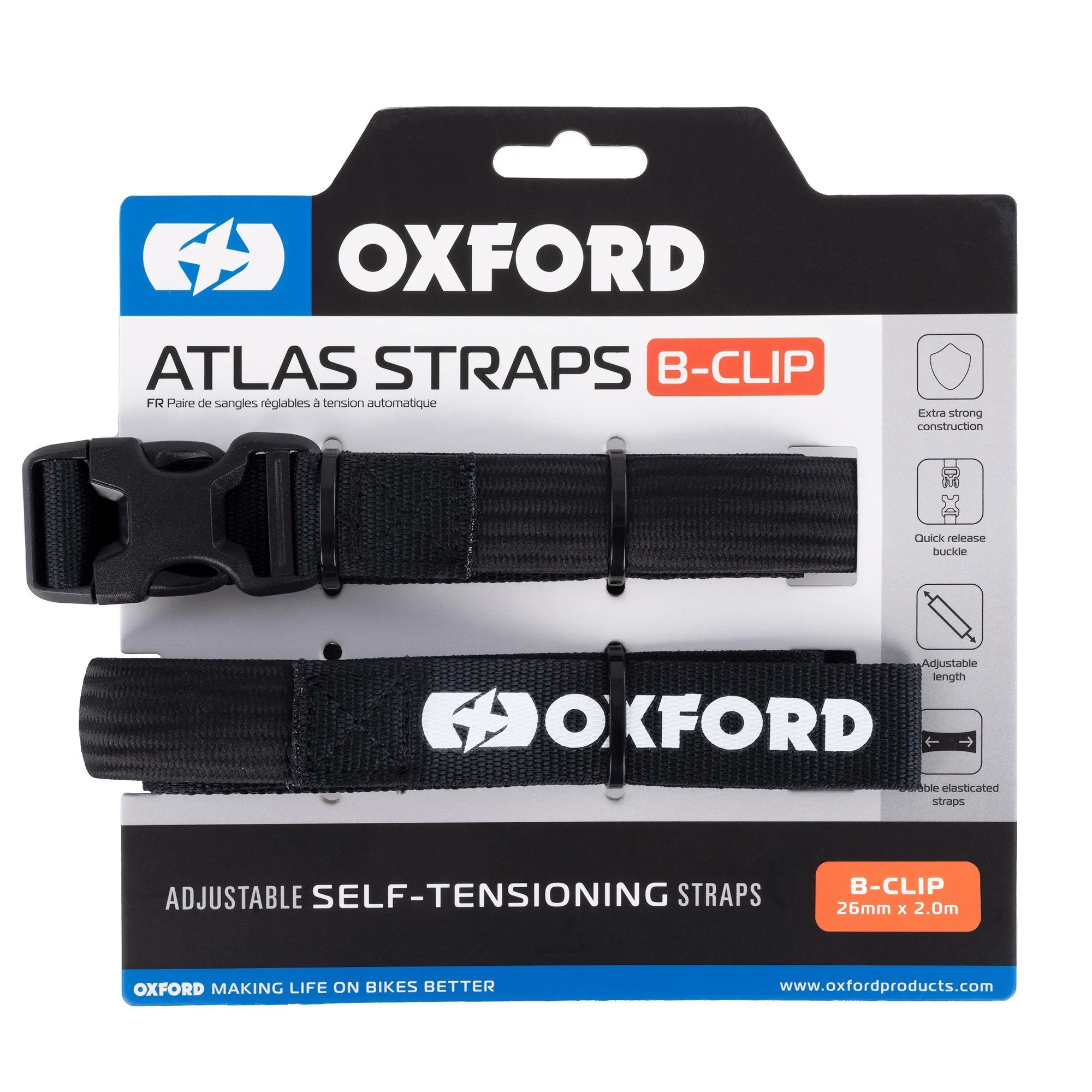 Oxford Atlas B-Clip Adjustable Self Tensioning Tie Down Straps (Pair)