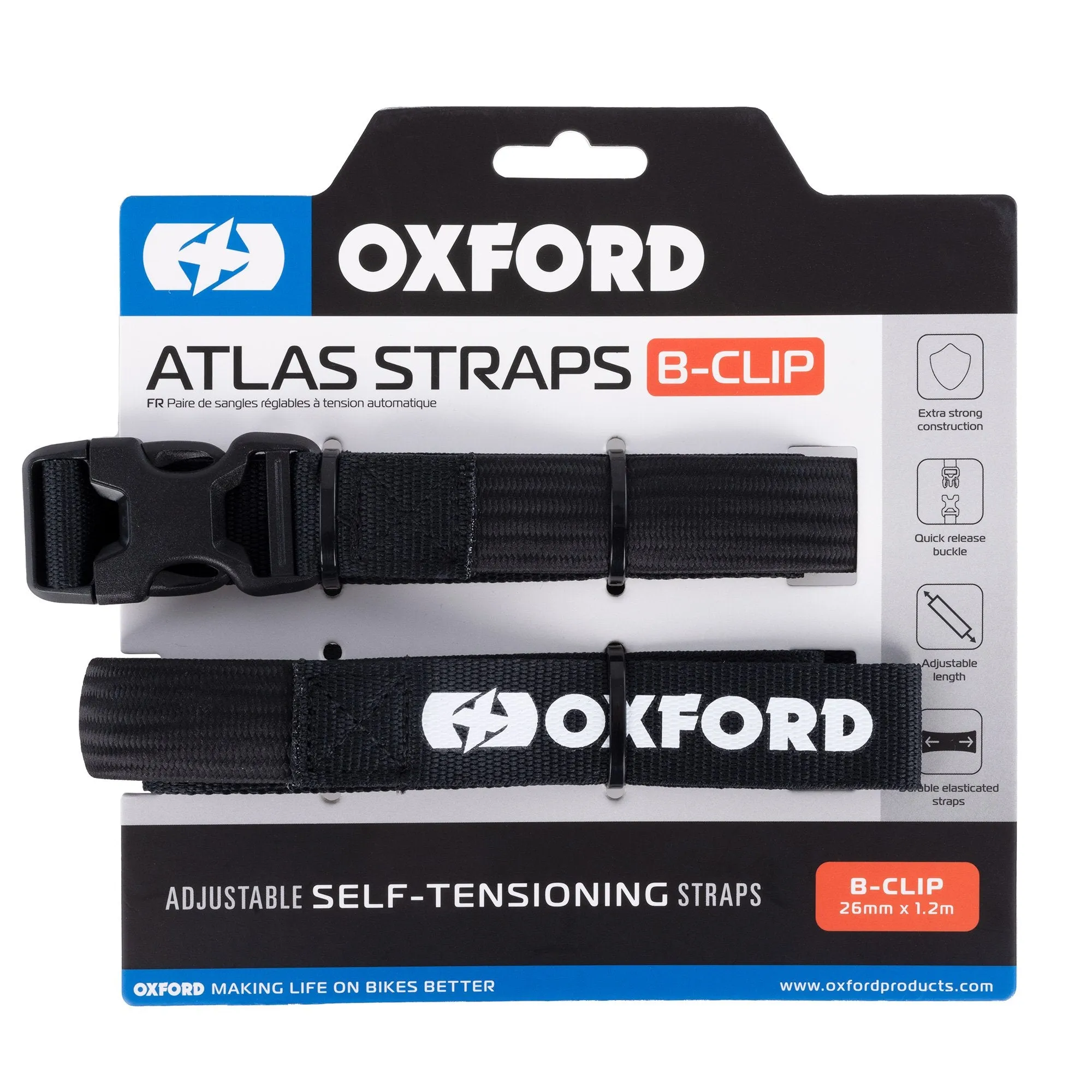 Oxford Atlas B-Clip Adjustable Self Tensioning Tie Down Straps (Pair)