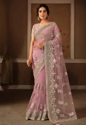 Pink Embroidered Saree