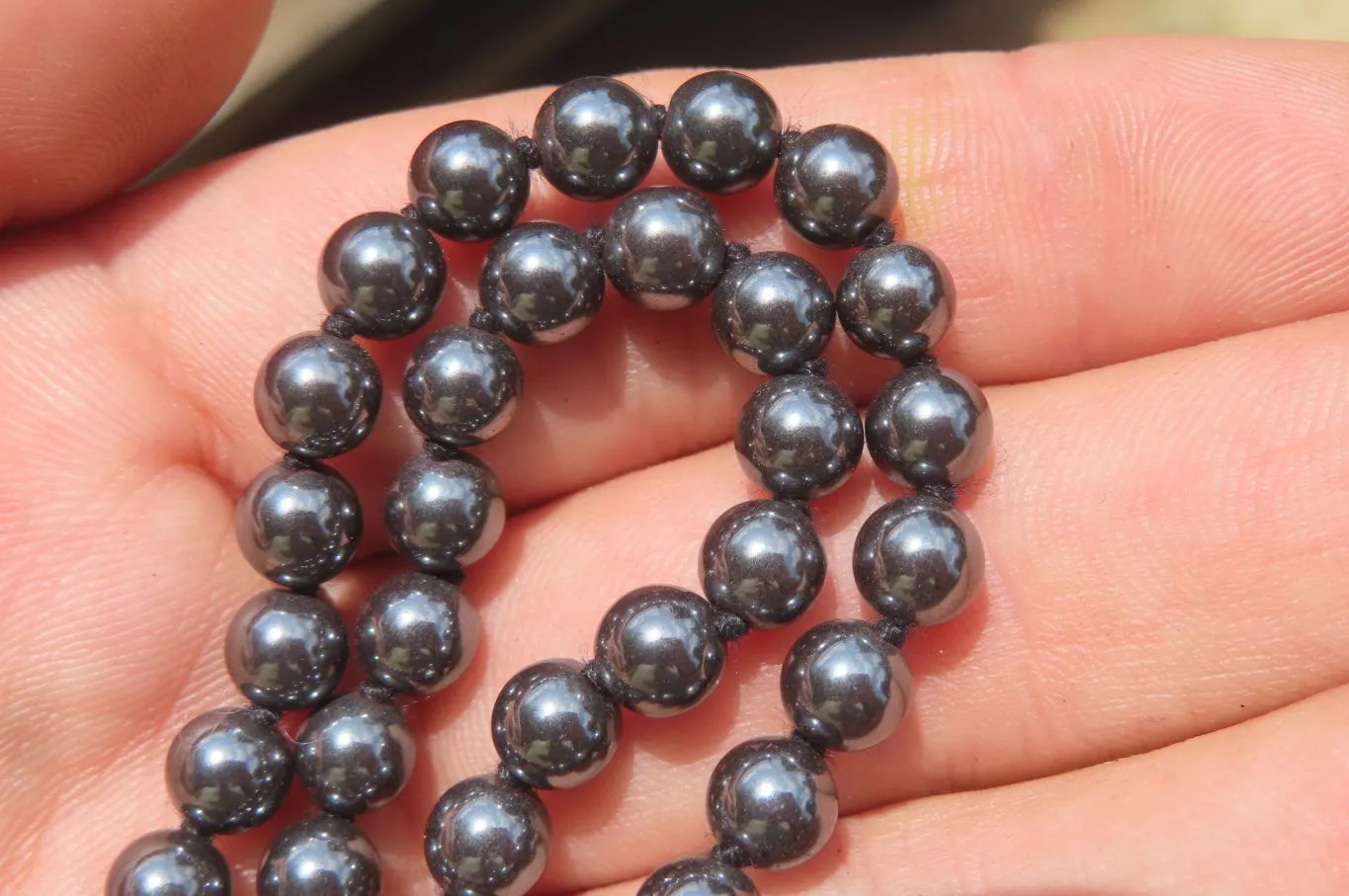 Polished Silver Hematite Barrel Beaded Necklace - Sold Per Item - From China