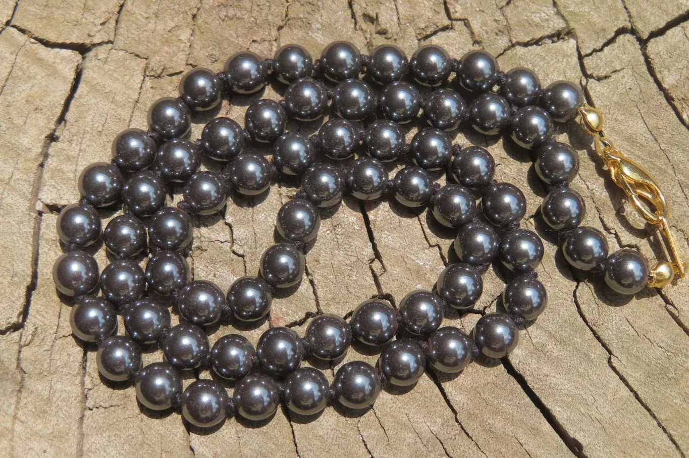 Polished Silver Hematite Barrel Beaded Necklace - Sold Per Item - From China