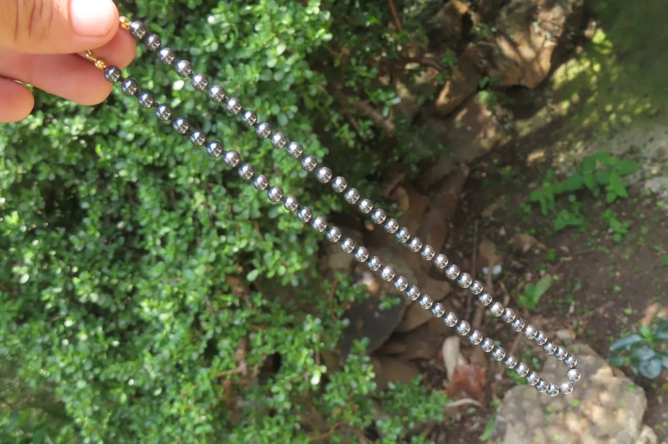 Polished Silver Hematite Barrel Beaded Necklace - Sold Per Item - From China