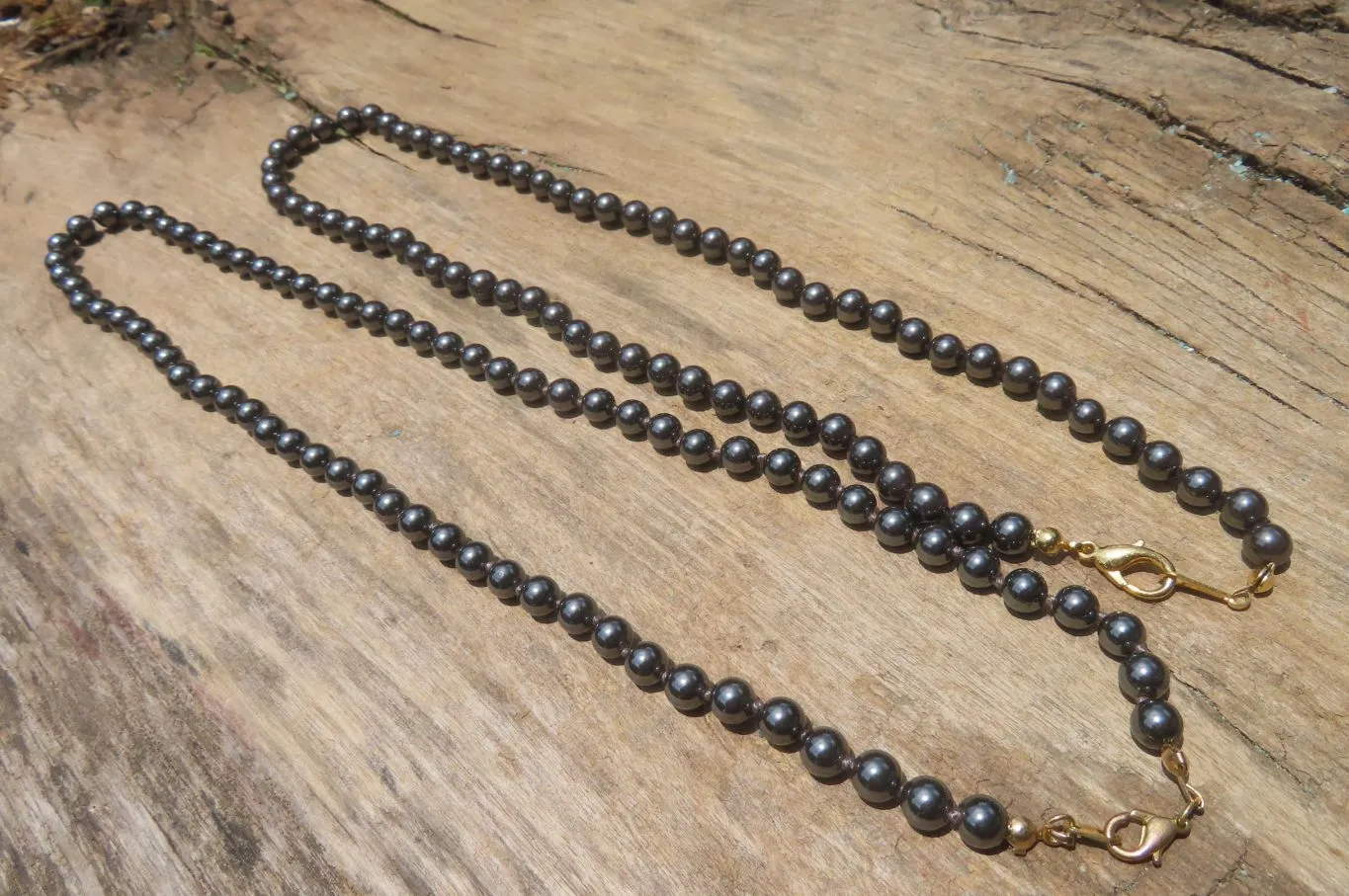 Polished Silver Hematite Barrel Beaded Necklace - Sold Per Item - From China