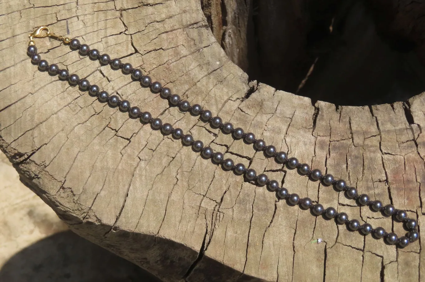 Polished Silver Hematite Barrel Beaded Necklace - Sold Per Item - From China