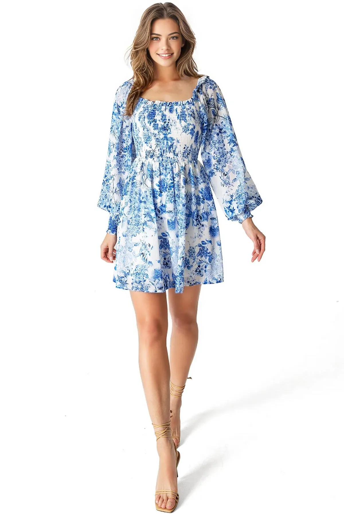 Porcelain Floral Mini Dress