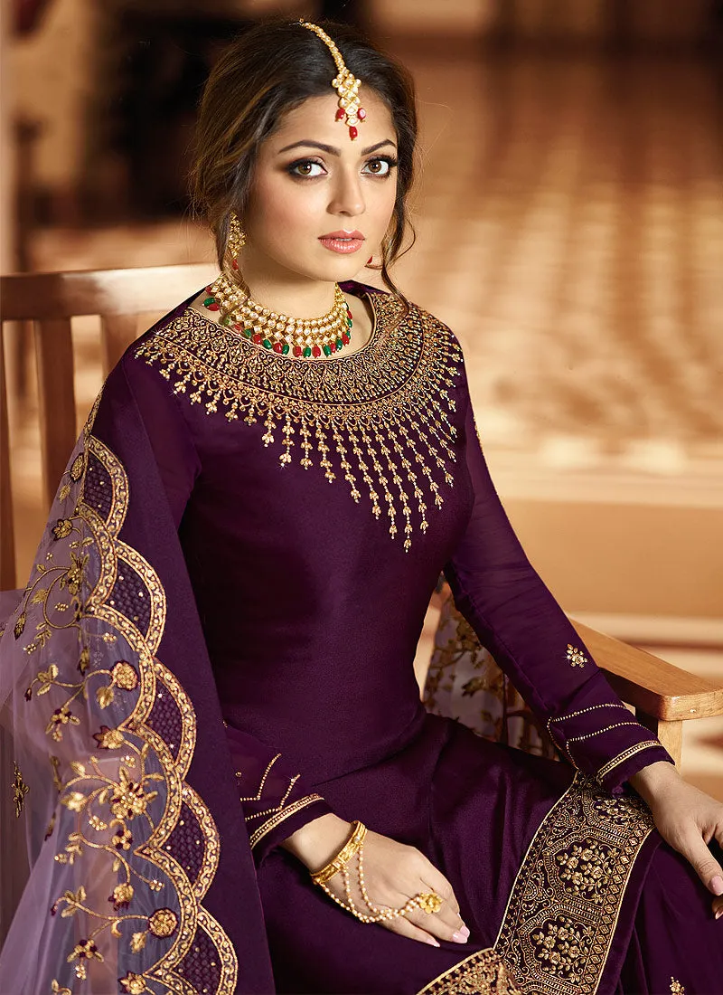 Purple And Gold Embroidered Pakistani Gharara Suit