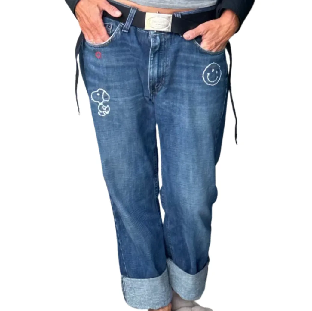 Refurbished Embroidered Vintage Snoopy Denim