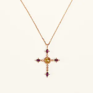 Rose Gold Diamond Cross  Pendant Necklace - Elegance