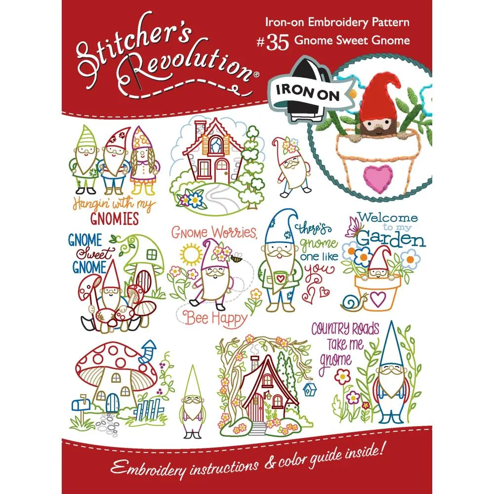 Stitcher's Revolution Iron-On Transfers - Gnome Sweet Gnome*