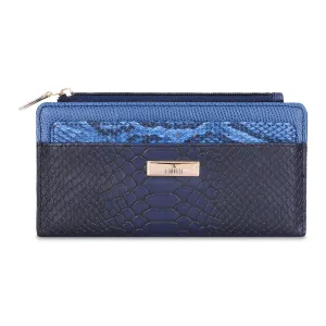 THE CLOWNFISH Prospera Collection Crocodile Finish Faux Leather Bi-Fold Womens Wallet Clutch Ladies Purse with Separate Multiple Cards Holder (Midnight Blue)