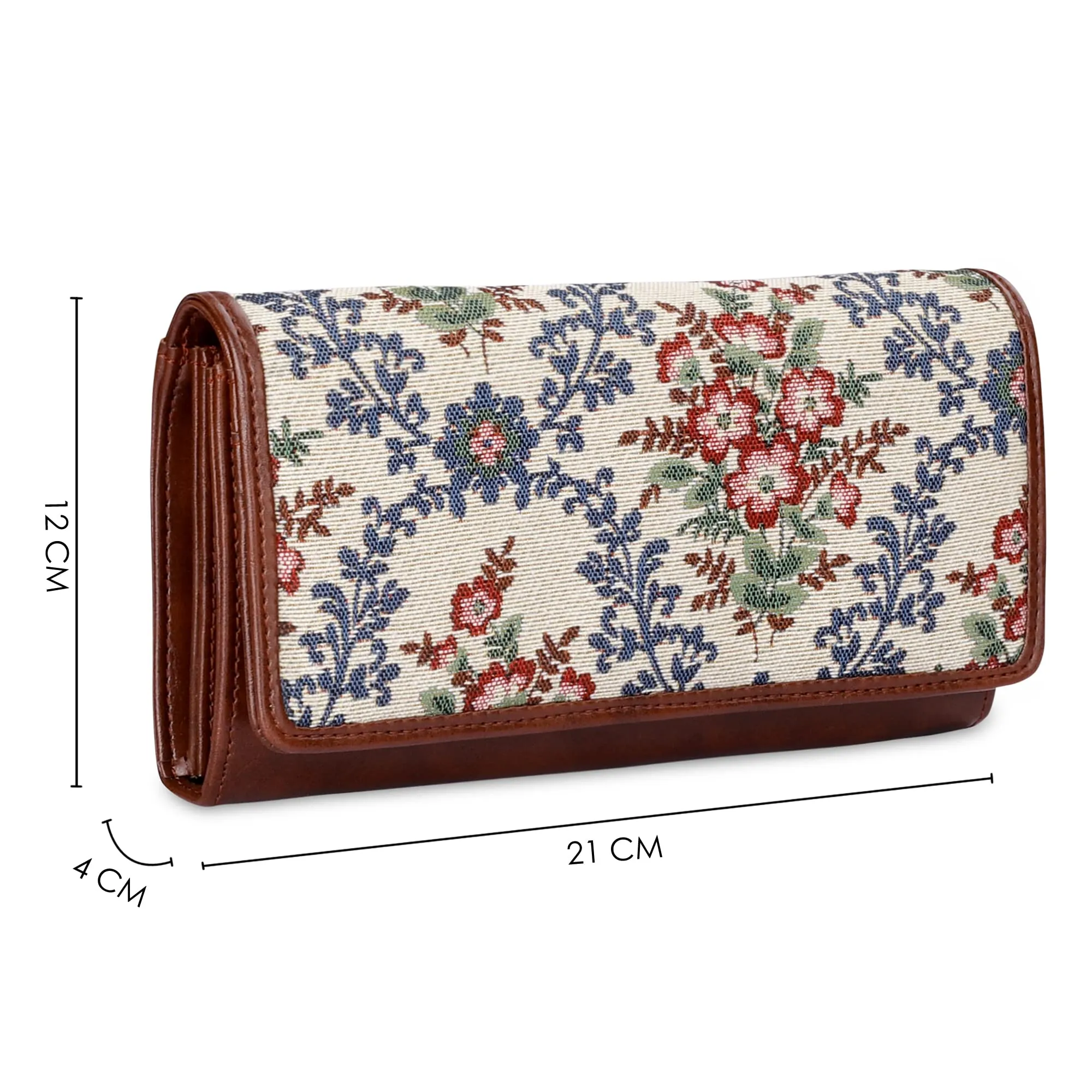 THE CLOWNFISH Sharon Collection Tapestry Fabric & Faux Leather Snap Flap Closure Womens Wallet Clutch Ladies Purse with Multiple Card Holders (Pink-Floral)