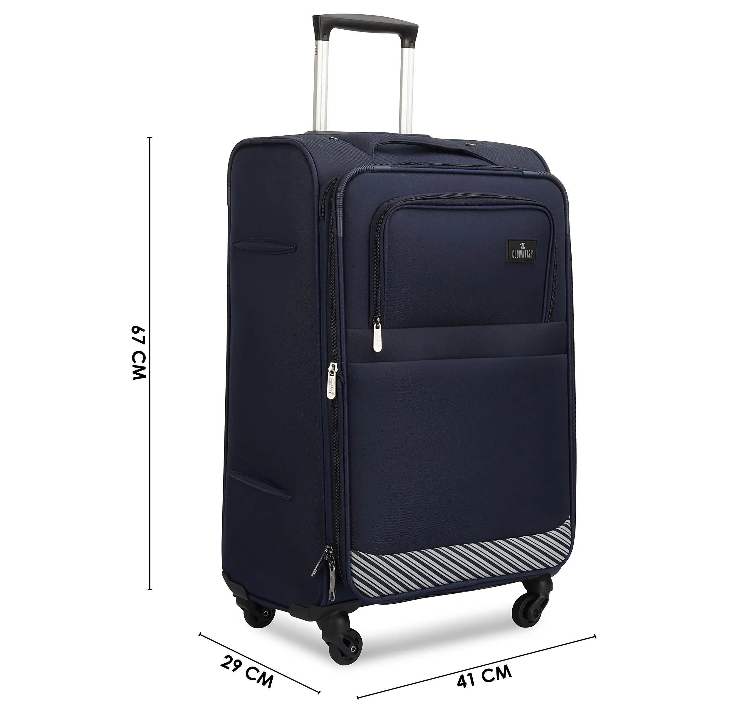 THE CLOWNFISH Sydney Luggage Polyester Soft Case Suitcase Four Wheel Trolley Bag - Navy Blue (Small size, 67 cm)