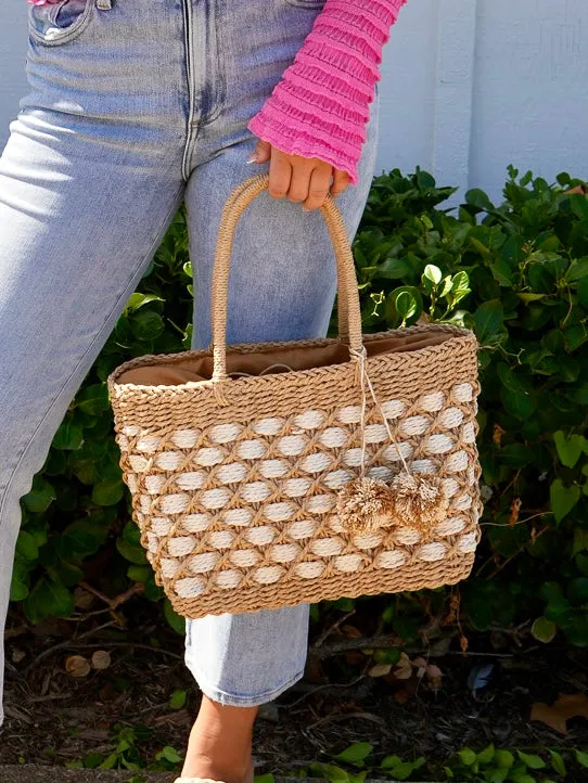 Two Tone Straw Medium Tote