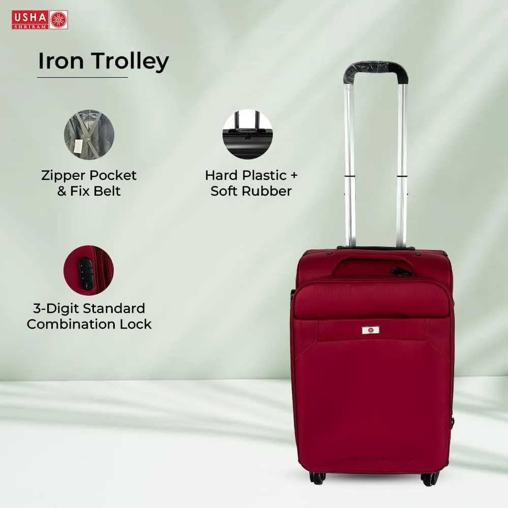 USHA SHRIRAM Fabric Luggage Bag Set of 3 (20 Inch, 24 Inch, 28 Inch) |Trolley Suitcase for Travel | Travel Luggage for Men Women |360 Degree Wheel | Travel Bags for Luggage Trolley Suitcase (Red)