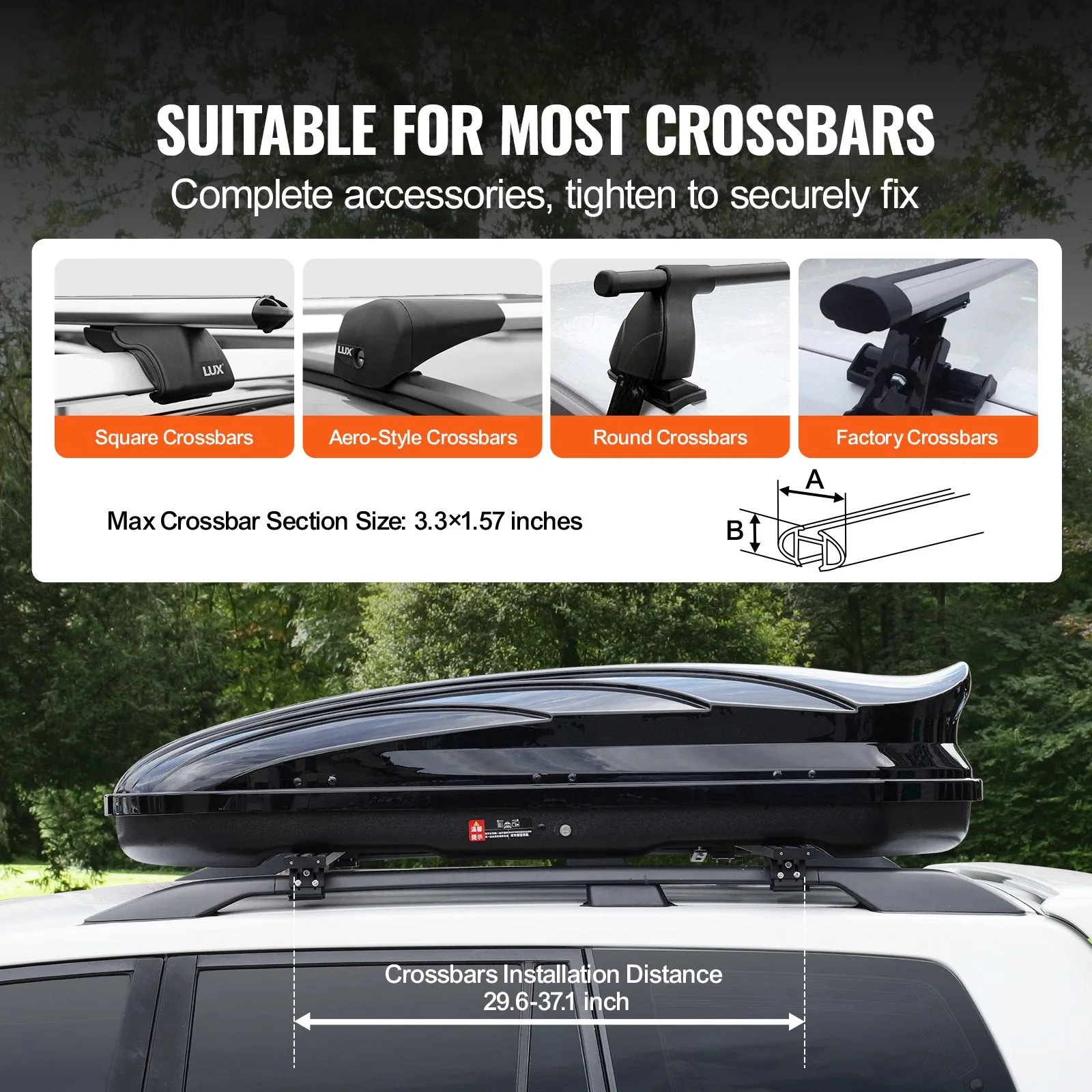 Vevor Rooftop Cargo Carrier 11 Cu. Ft. ABS Hard Shell Luggage Box with Dual-Sided Opening and 2 Straps New