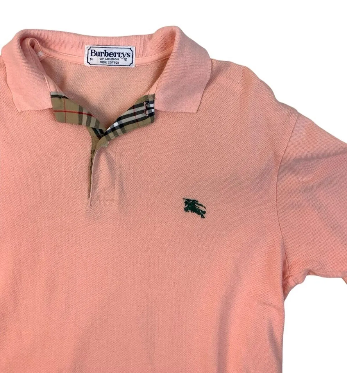 VINTAGE 80s BURBERRY POLO SHIRT SALMON PINK SIZE M