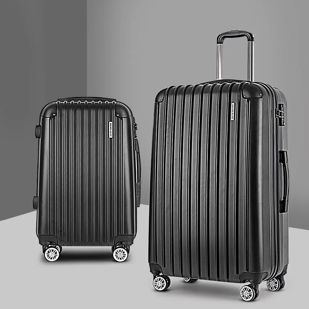 Wanderlite 2pcs Luggage Trolley Set Travel Suitcase Hard Case Carry On Bag Black