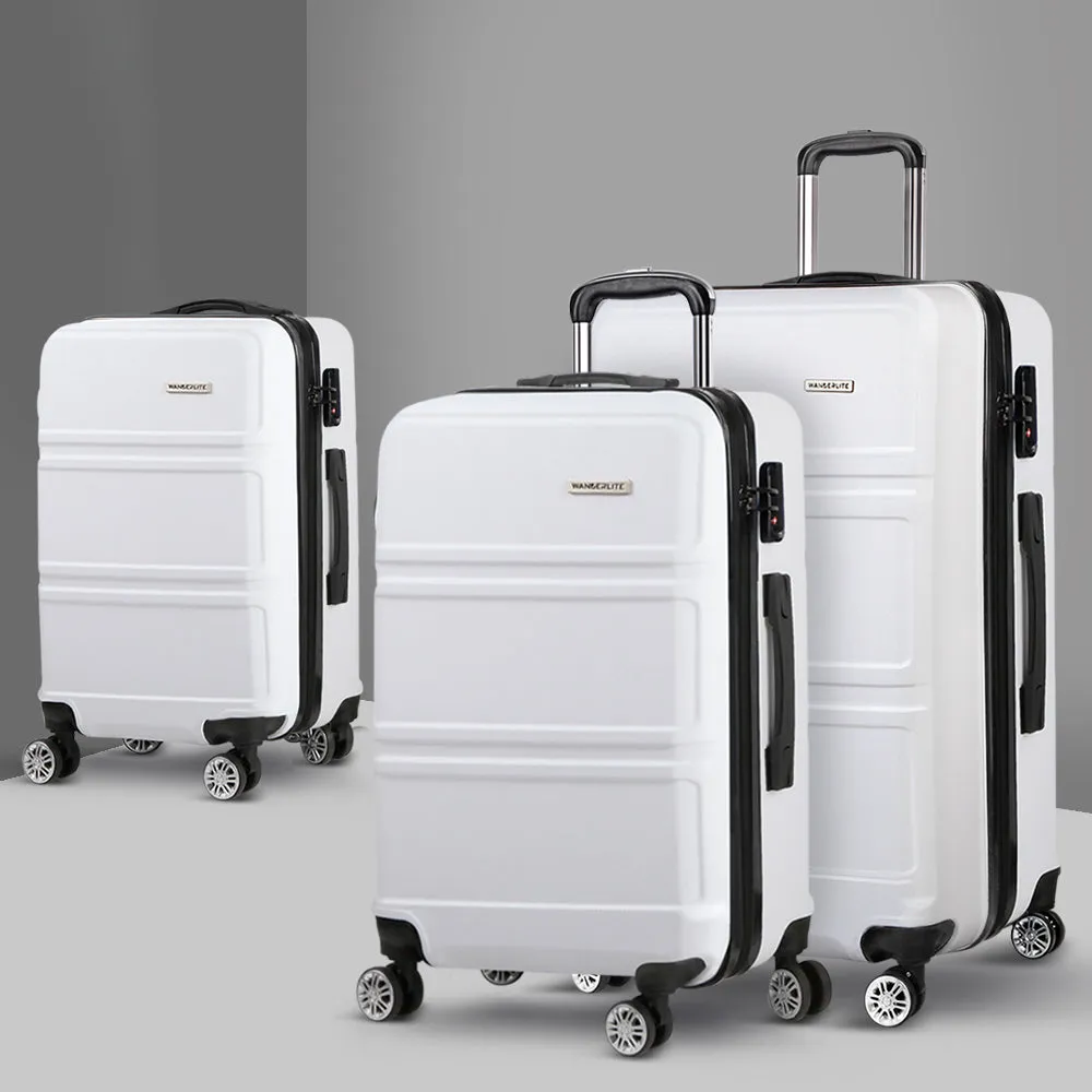 Wanderlite 3pc Luggage Trolley Set Suitcase Travel TSA Hard Case White